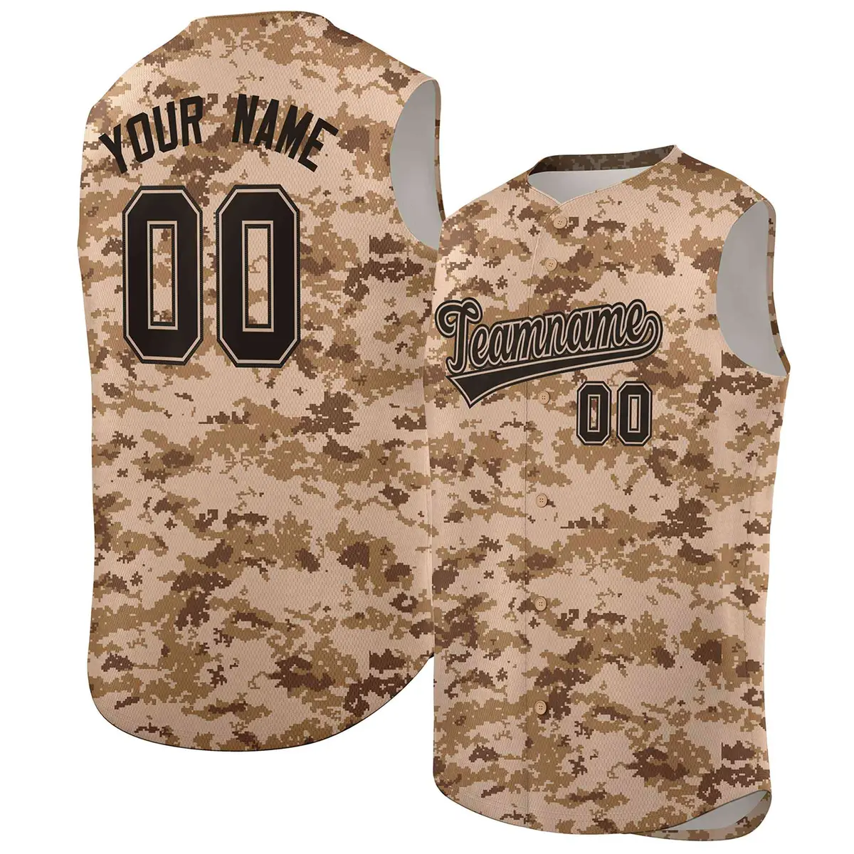 Brown Khaki Camo Sleeveless Baseball Jersey