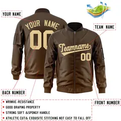 Brown Khaki Gradient Full-Zip Varsity Letterman Bomber Jacket 2