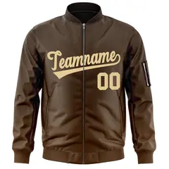 Brown Khaki Gradient Full-Zip Varsity Letterman Bomber Jacket 3