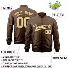 Brown Khaki Gradient Full-Zip Varsity Letterman Bomber Jacket 2