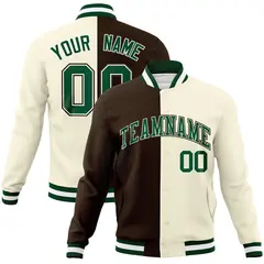 Brown Khaki-Green Two Tone Split Varsity Letterman Jacket 1
