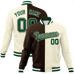 Brown Khaki-Green Two Tone Split Varsity Letterman Jacket