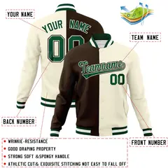 Brown Khaki-Green Two Tone Split Varsity Letterman Jacket 4
