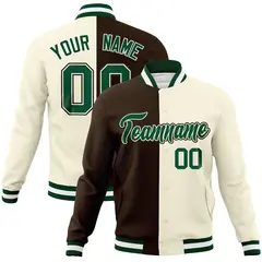 Brown Khaki-Green Two Tone Split Varsity Letterman Jacket