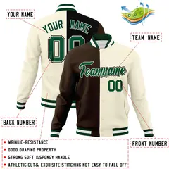 Brown Khaki-Green Two Tone Split Varsity Letterman Jacket 4