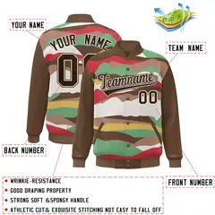 Brown Khaki Multi Clouds Graffiti Varsity Full-Snap Jacket 2