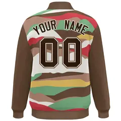 Brown Khaki Multi Clouds Graffiti Varsity Full-Snap Jacket 4