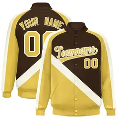 Brown Khaki Raglan Varsity Full-Snap Letterman Baseball Jacket 1