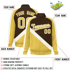 Brown Khaki Raglan Varsity Full-Snap Letterman Baseball Jacket 2