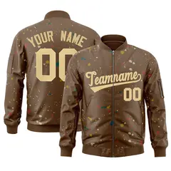 Brown Khaki Splash Graffiti Full-Zip Letterman Jacket