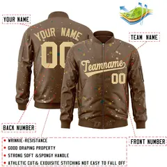 Brown Khaki Splash Graffiti Full-Zip Letterman Jacket 2