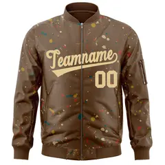 Brown Khaki Splash Graffiti Full-Zip Letterman Jacket 3