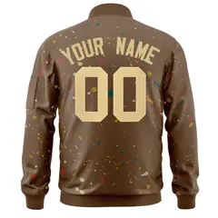 Brown Khaki Splash Graffiti Full-Zip Letterman Jacket 4
