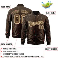 Brown Khaki Splash Graffiti Full-Zip Letterman Jacket 2