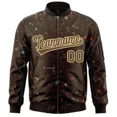 Brown Khaki Splash Graffiti Full-Zip Letterman Jacket 3