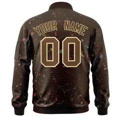 Brown Khaki Splash Graffiti Full-Zip Letterman Jacket 4