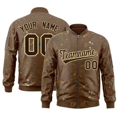 Brown Khaki Splash Graffiti Full-Zip Letterman Jacket