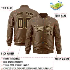 Brown Khaki Splash Graffiti Full-Zip Letterman Jacket 2