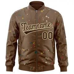 Brown Khaki Splash Graffiti Full-Zip Letterman Jacket 3