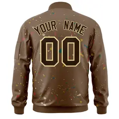 Brown Khaki Splash Graffiti Full-Zip Letterman Jacket 4