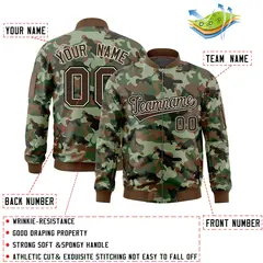 Brown Khaki Varsity Full-Zip Camo Letterman Bomber Jacket 2