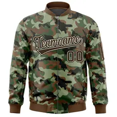 Brown Khaki Varsity Full-Zip Camo Letterman Bomber Jacket 3