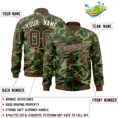 Brown Khaki Varsity Full-Zip Camo Letterman Bomber Jacket 2