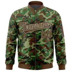 Brown Khaki Varsity Full-Zip Camo Letterman Bomber Jacket 3