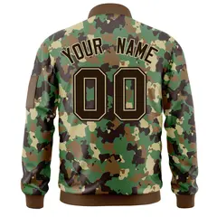 Brown Khaki Varsity Full-Zip Camo Letterman Bomber Jacket 4