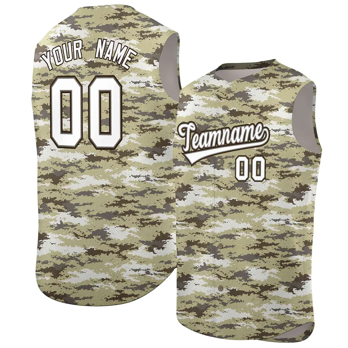 Brown Khaki-White Camo Sleeveless Baseball Jersey