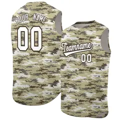 Brown Khaki-White Camo Sleeveless Baseball Jersey
