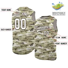 Brown Khaki-White Camo Sleeveless Baseball Jersey 2
