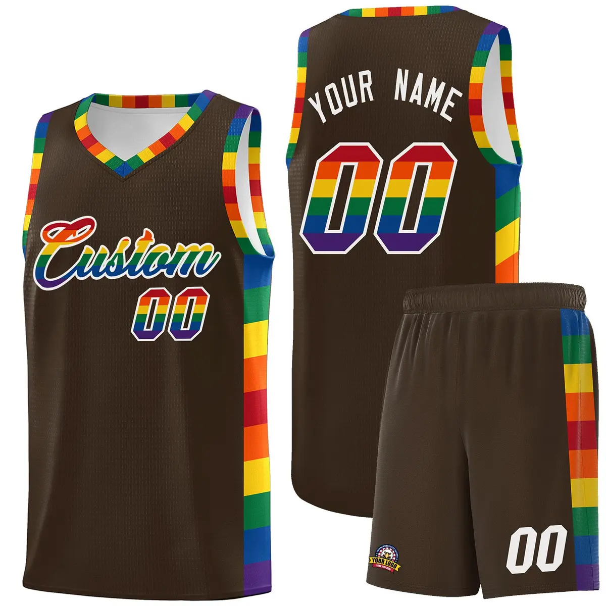 Brown LGBT Rainbow Pride Month Basketball Jersey
