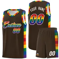 Brown LGBT Rainbow Pride Month Basketball Jersey 1