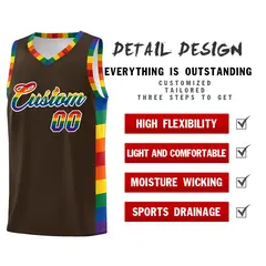 Brown LGBT Rainbow Pride Month Basketball Jersey 2