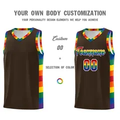 Brown LGBT Rainbow Pride Month Basketball Jersey 3