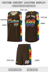 Brown LGBT Rainbow Pride Month Basketball Jersey 5