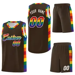 Brown LGBT Rainbow Pride Month Basketball Jersey 6