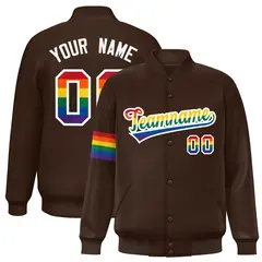 Brown LGBT Rainbow Pride Month Letterman Baseball Jacket