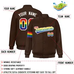 Brown LGBT Rainbow Pride Month Letterman Baseball Jacket 2