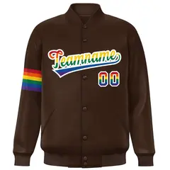 Brown LGBT Rainbow Pride Month Letterman Baseball Jacket 3