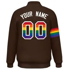 Brown LGBT Rainbow Pride Month Letterman Baseball Jacket 4