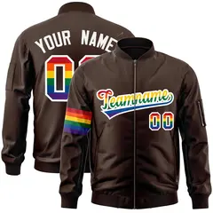 Brown LGBT Rainbow Pride Month Letterman Bomber Jacket