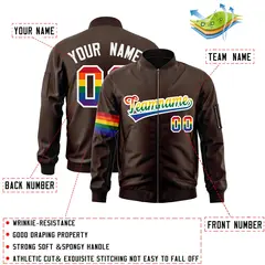 Brown LGBT Rainbow Pride Month Letterman Bomber Jacket 2