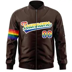 Brown LGBT Rainbow Pride Month Letterman Bomber Jacket 3