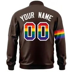 Brown LGBT Rainbow Pride Month Letterman Bomber Jacket 4