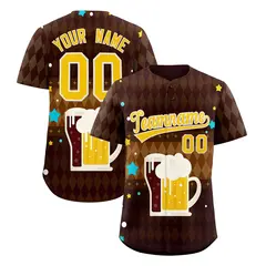 Brown Light Brown Beer Pattern Baseball Jersey 1