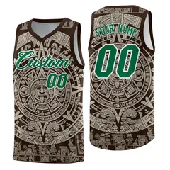 Brown Light Khaki Aztec Sun Stone Graffiti Drapable Basketball Jersey 1