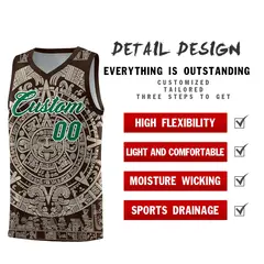Brown Light Khaki Aztec Sun Stone Graffiti Drapable Basketball Jersey 2