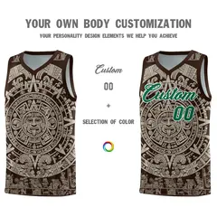 Brown Light Khaki Aztec Sun Stone Graffiti Drapable Basketball Jersey 3